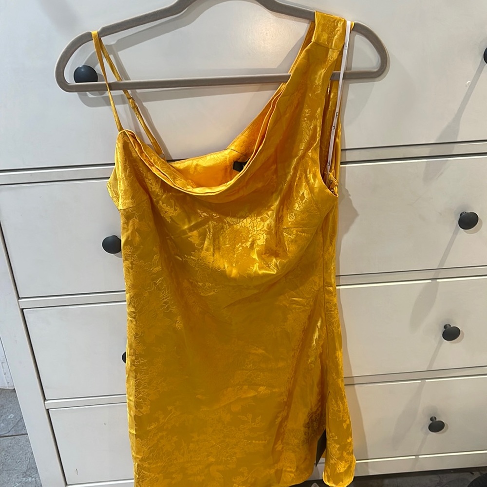 One shoulder yellow floral dress